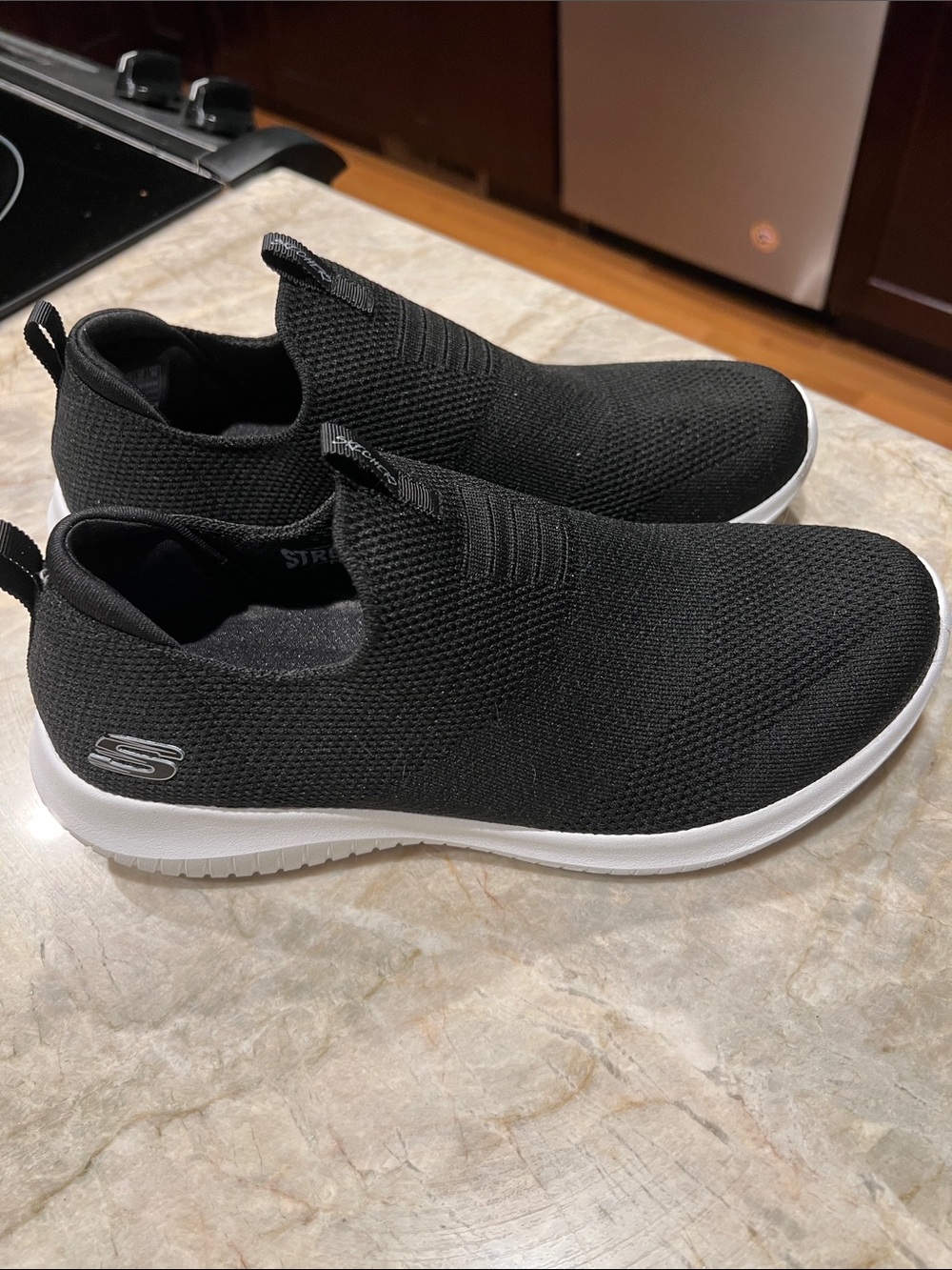 Skechers Black Knit Slip-On Sneakers with White Outsole